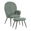 Armchair with footstool Qarar pakoworld boucle fabric in light green shade with black metal legs 67.5x67.5x106cm
