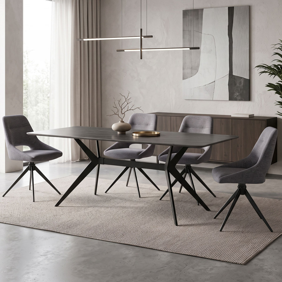 Olivet pakoworld table mdf-sandstone in marble look-black metal leg 180x90x76cm