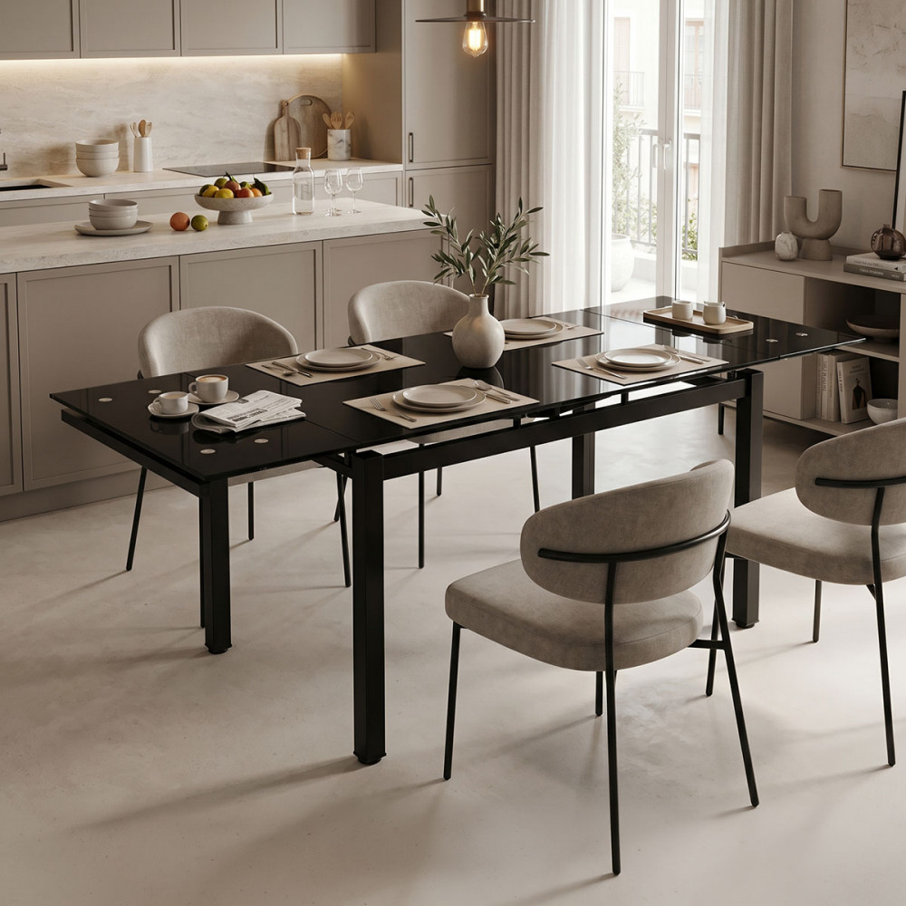 Dining table extendable Finn pakoworld glass 8mm black legs 110-170x70x75cm