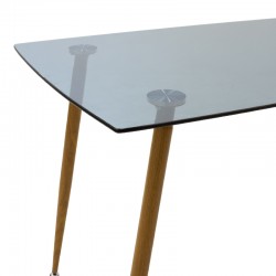 Dining table Chloe pakoworld glass dark grey - natural legs 120x70x75cm Dining table Chloe pakoworld glass dark grey - natural legs 120x70x75cm