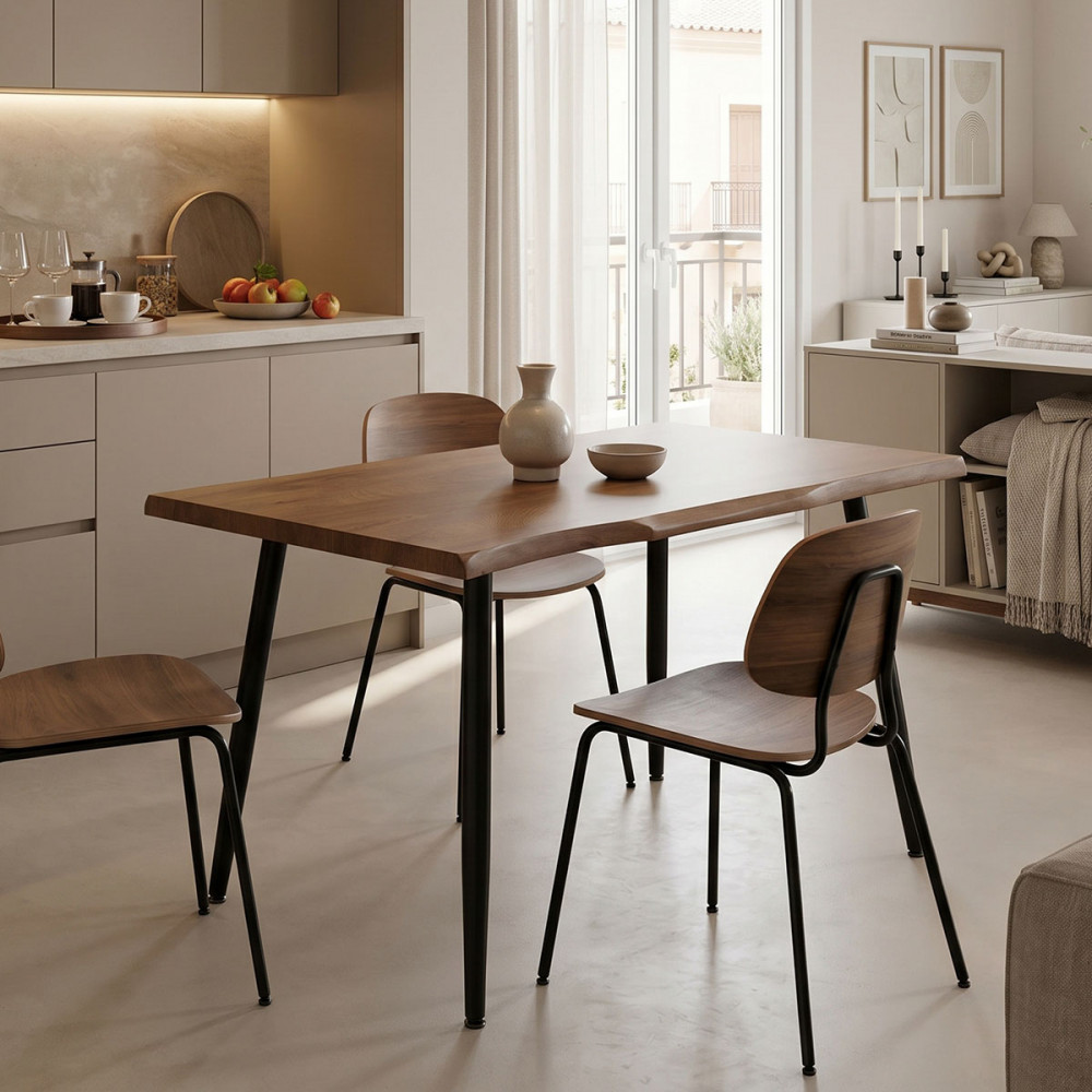 Dinning table neve pakoworld MDF walnut - metal black legs 120x80x75cm