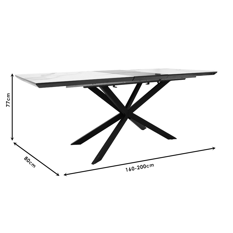 Dining table extendable Palan pakoworld MDF marble grey-black160-200x80x77cm