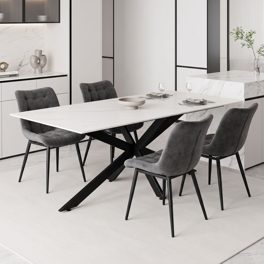 Bethan table pakoworld sintered stone white-black metal legs 180x90x75cm