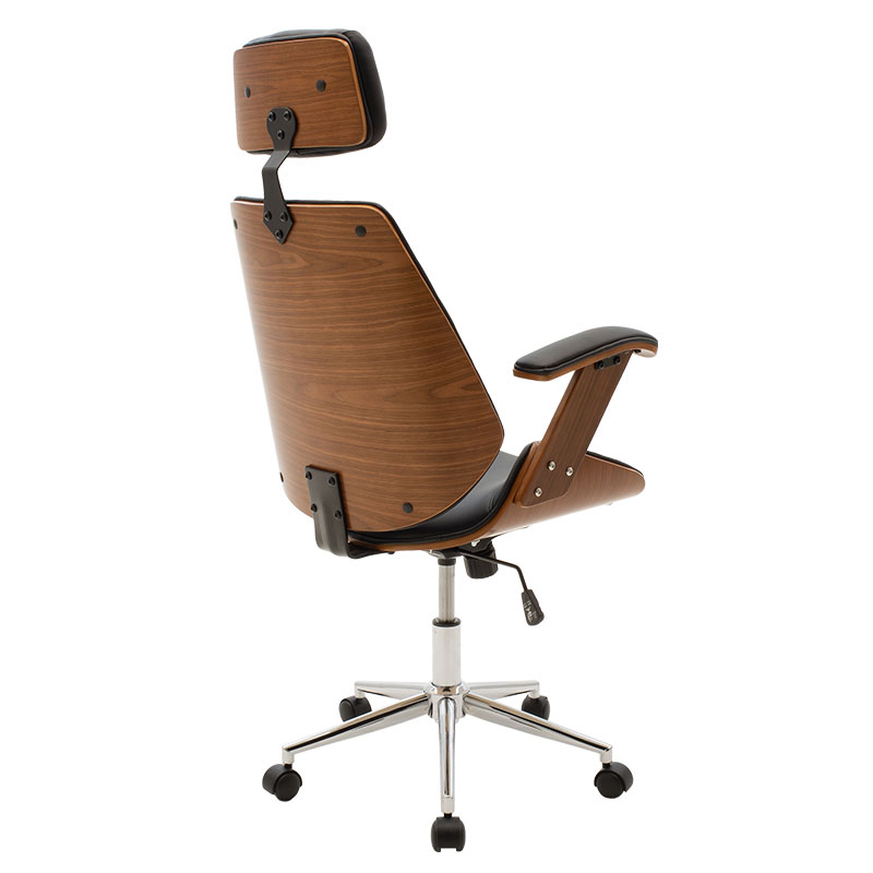 Καρέκλα γραφείου διευθυντή Fern pakoworld μαύρο pu - ξύλο καρυδί