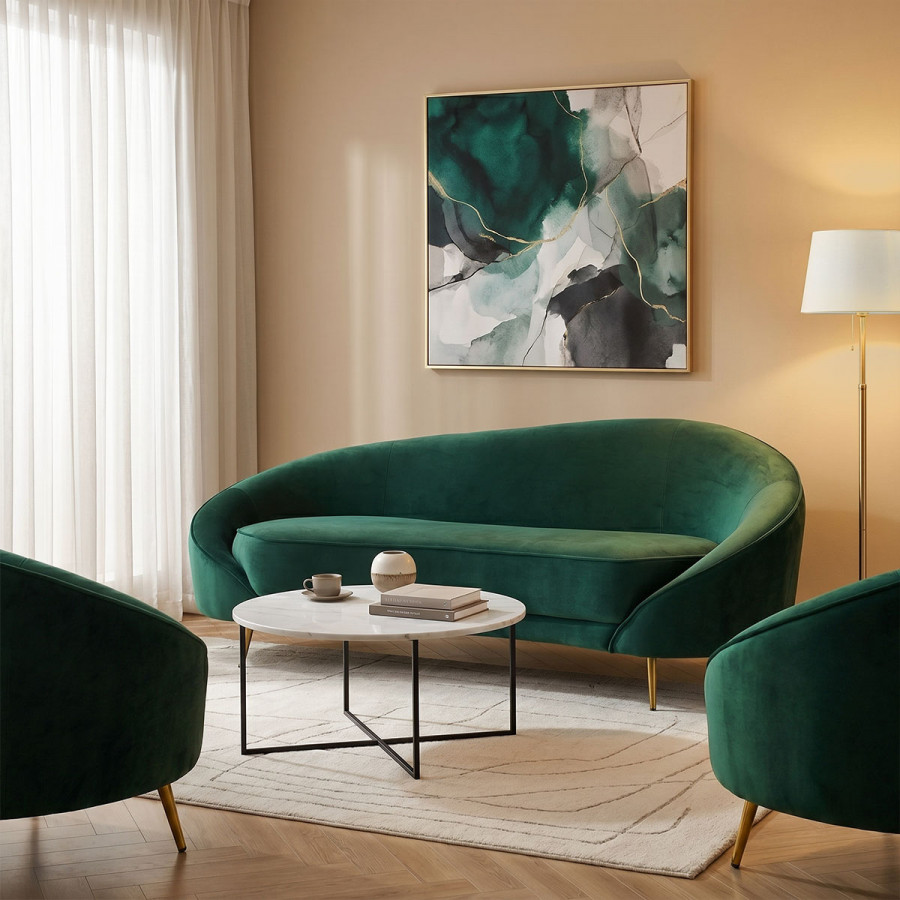 3 seater sofa Amora pakoworld dark green velvet - golden metal 180x81x77cm