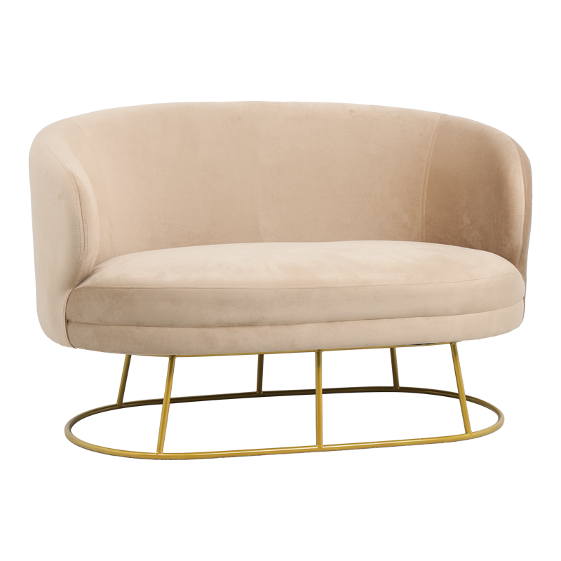 2 seat sofa Rony pakoworld velvet beige-golden metal leg 135x75x85cm 2 seat sofa Rony pakoworld velvet beige-golden metal leg 135x75x85cm