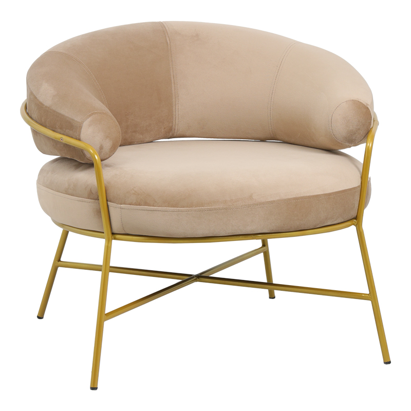 Armchair Malu pakoworld velvet beige-golden metal leg 84x79x76cm Armchair Malu pakoworld velvet beige-golden metal leg 84x79x76cm