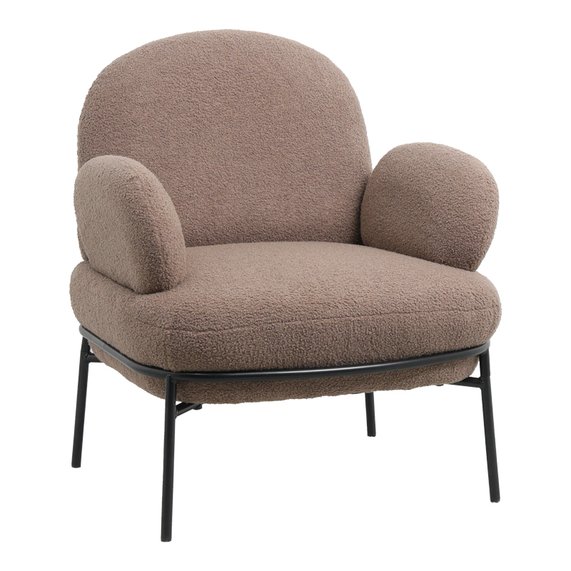 Armchair Jaycob pakoworld boucle brown - black metal leg 74x71x83cm Armchair Jaycob pakoworld boucle brown - black metal leg 74x71x83cm