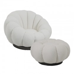 Nester pakoworld swivel armchair with stool boucle fabric in white color 98x97x69cm Nester pakoworld swivel armchair with stool boucle fabric in white color 98x97x69cm