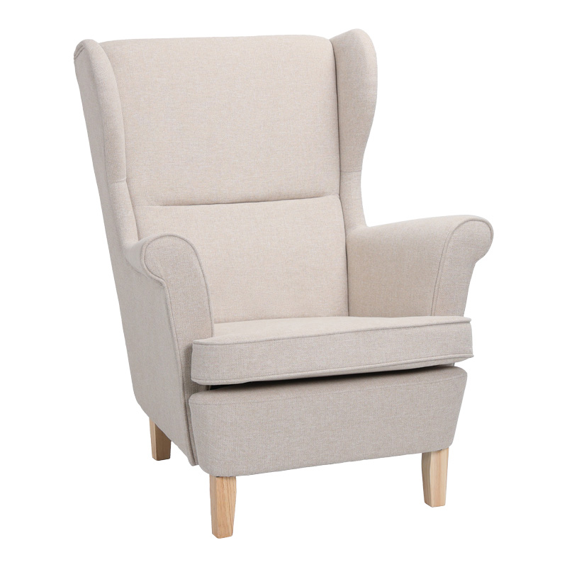 Armchair - bergère Malei pakoworld cream fabric-wooden legs 85x93x100cm