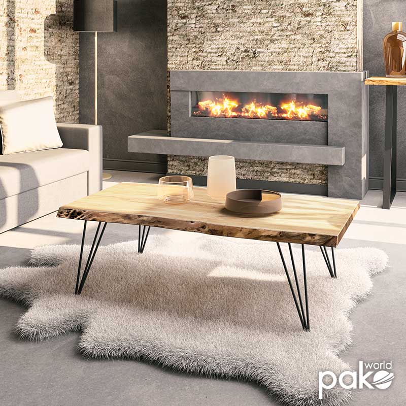 Τραπέζι σαλονιού Rich pakoworld μασίφ ξύλο 4εκ φυσικό-πόδι μαύρο 130x69x46εκ
