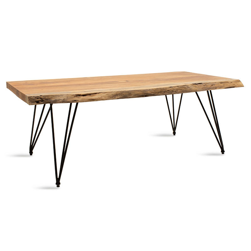 Τραπέζι σαλονιού Rich pakoworld μασίφ ξύλο 4εκ φυσικό-πόδι μαύρο 130x69x46εκ