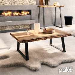 Τραπέζι σαλονιού Miles pakoworld μασίφ ξύλο 4εκ καρυδί-πόδι μαύρο 115x72x41εκ