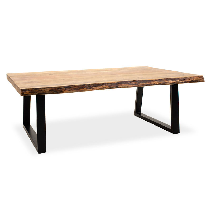 Τραπέζι σαλονιού Miles pakoworld μασίφ ξύλο 4εκ φυσικό-πόδι μαύρο 115x72x41εκ