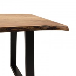 Τραπέζι Miles pakoworld μασίφ ξύλο 4εκ καρυδί-πόδι μαύρο 200x96x79εκ