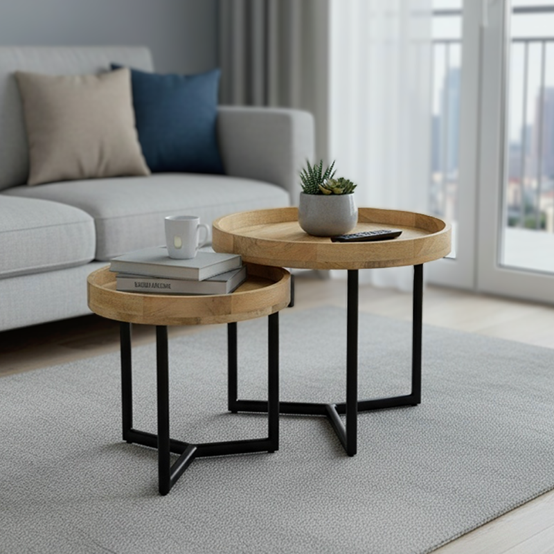 Side tables set 2pcs Kelly pakoworld solid wood natural-black
