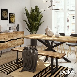 Παγκάκι Miles pakoworld μασίφ ξύλο 4εκ καρυδί-μαύρο 160x40x45εκ