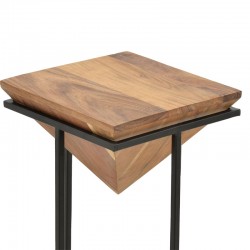 Βοηθητικό τραπέζι σαλονιού Miles pakoworld μασίφ ξύλο ακακίας καρυδί-μαύρο 29x29x54εκ