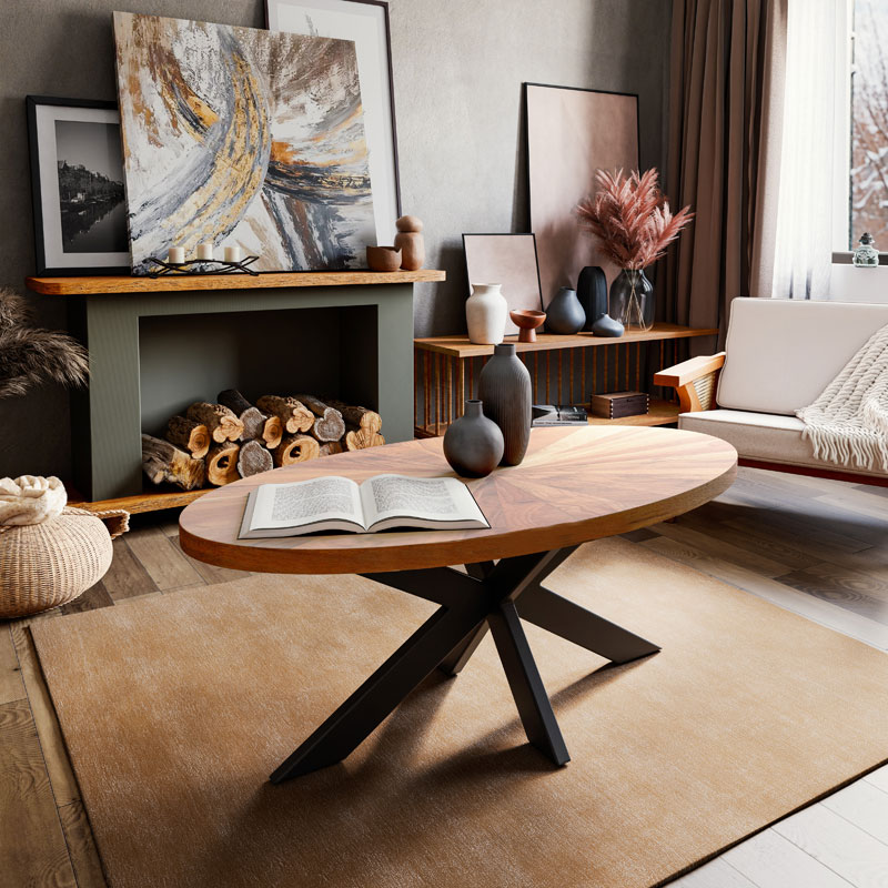 Table oval Fardy pakoworld solid acacia wood natural-black 120x60x45cm Table oval Fardy pakoworld solid acacia wood natural-black 120x60x45cm