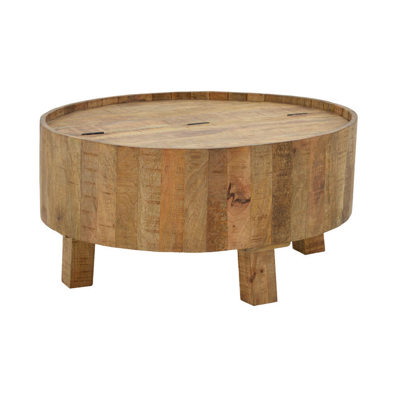 Storage coffee table Darian pakoworld solid mango wood natural D90x45cm Storage coffee table Darian pakoworld solid mango wood natural D90x45cm