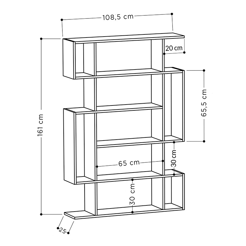 Βιβλιοθήκη MITO pakoworld σε λευκό χρώμα 108,5x25,5x161