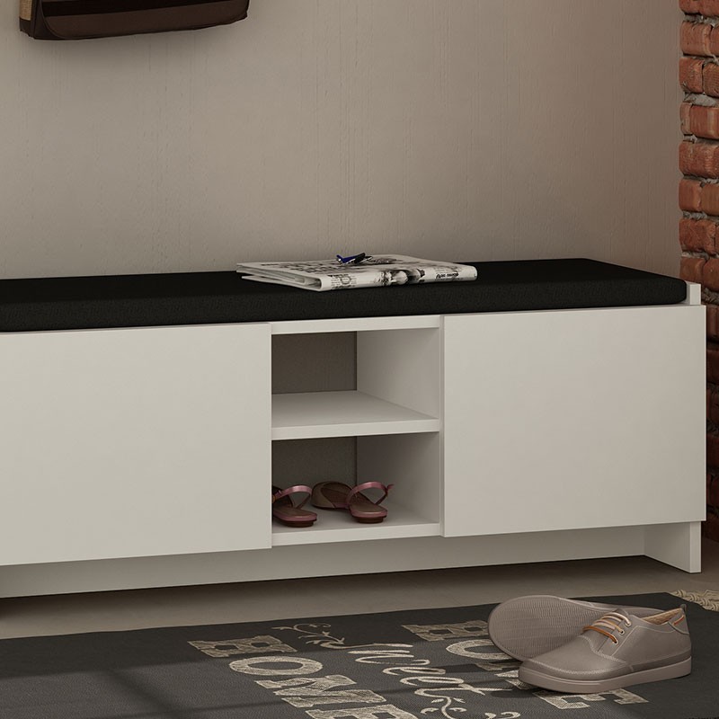 Έπιπλο εισόδου σκαμπό-παπουτσοθήκη ZULLA pakoworld 10 ζεύγων λευκό 110x37x43εκ