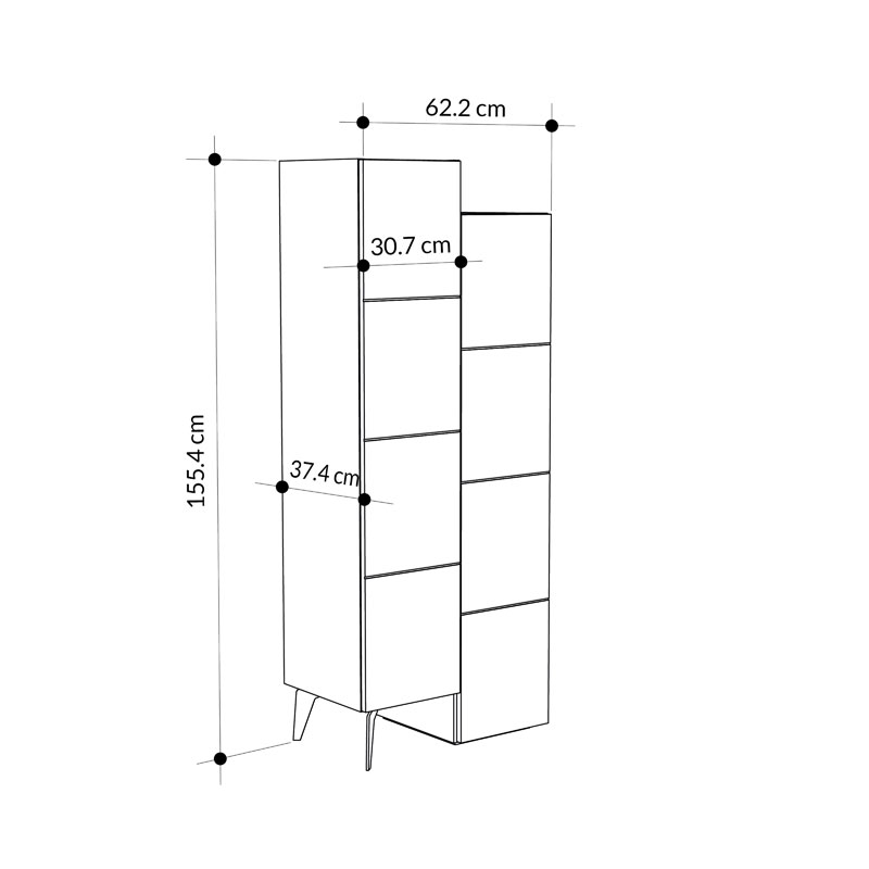 Ντουλάπι-στήλη Romane pakoworld λευκό 62.2x37.4x155.4εκ