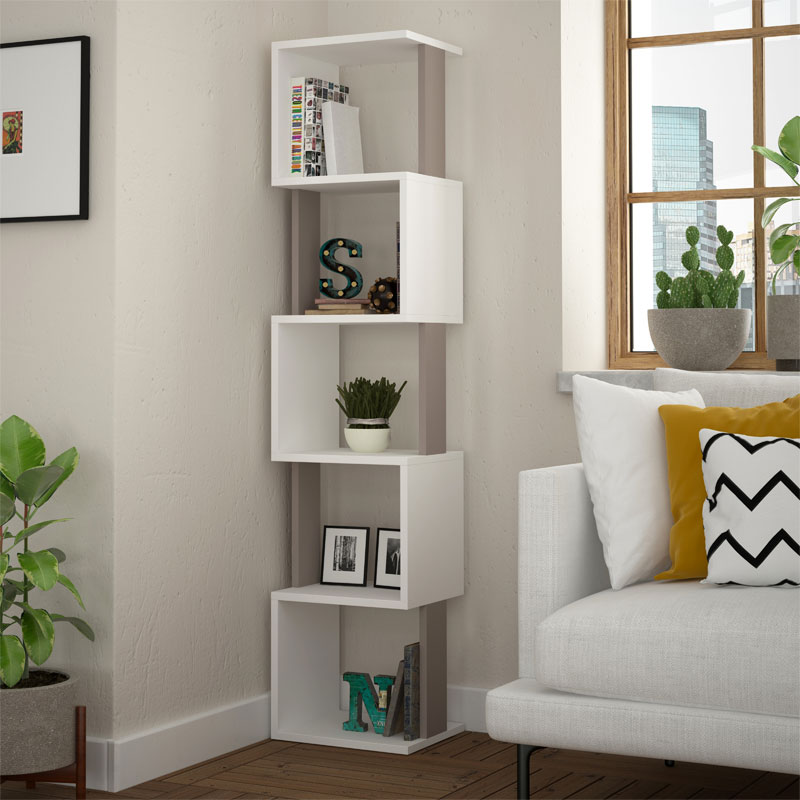 Bookcase - Column Piri pakoworld white-mocha 35x30x161cm Bookcase - Column Piri pakoworld white-mocha 35x30x161cm