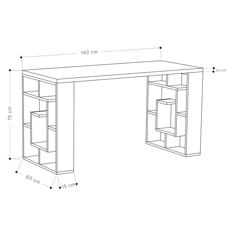 Γραφείο Labirent pakoworld χρώμα λευκό-καρυδί 140x60x75εκ