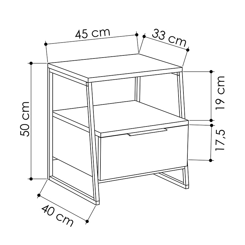 Κομοδίνο Johana pakoworld μαύρο-μόκα 45x40x50εκ