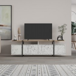 TV cabinet Ondine pakoworld grey marble-natural 160x35.5x48cm TV cabinet Ondine pakoworld grey marble-natural 160x35.5x48cm
