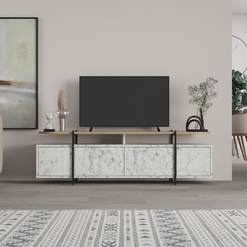 TV cabinet Ondine pakoworld grey marble-natural 160x35.5x48cm TV cabinet Ondine pakoworld grey marble-natural 160x35.5x48cm