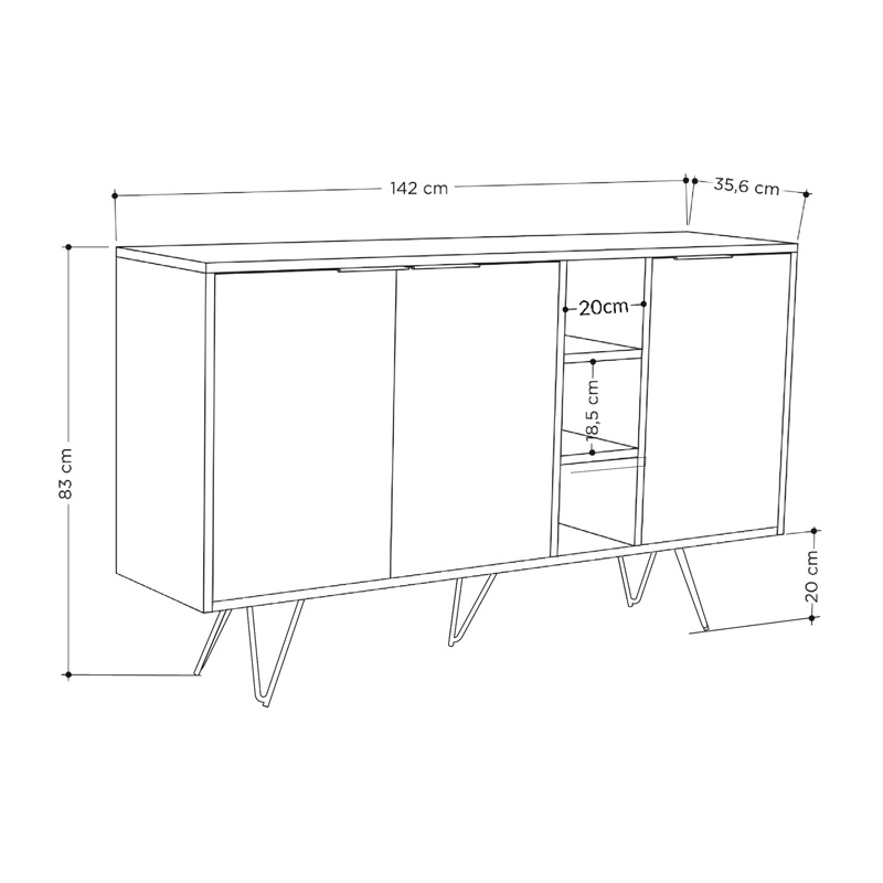 Buffet Clara pakoworld in mocha-anthracite colour 142x35.6x82cm