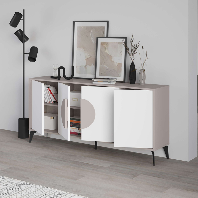 Μπουφές Gora pakoworld σε λευκή με μόκα απόχρωση  180x35.6x82εκ