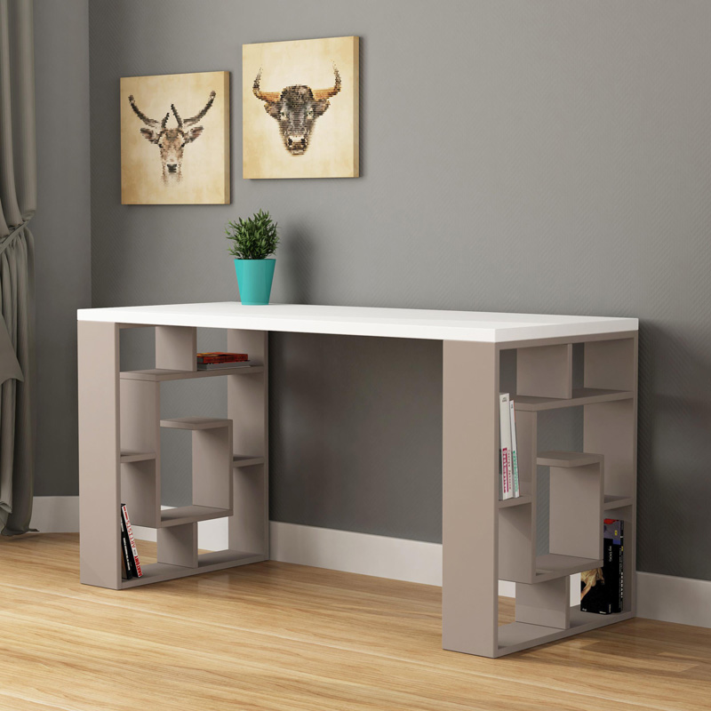 Working Table Labirent pakoworld in white-mocha 140x60x75cm Working Table Labirent pakoworld in white-mocha 140x60x75cm