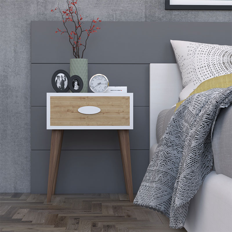 Nightstand Labow pakoworld with a drawer walnut-white-sonoma 45x30x57.5cm Nightstand Labow pakoworld with a drawer walnut-white-sonoma 45x30x57.5cm
