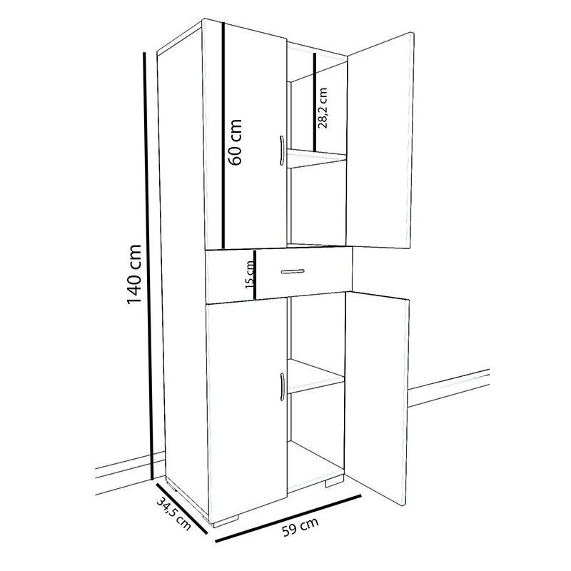 Ντουλάπα-στήλη Milou pakoworld λευκό 59x34.5x140εκ