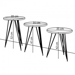Βοηθητικά τραπέζια σαλονιού Merci pakoworld σετ 3τεμ απομίμηση λευκό γκρι μαρμάρου-μαύρο