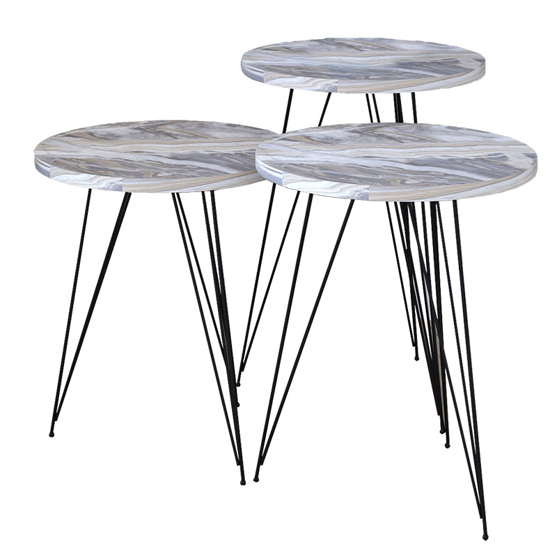 Βοηθητικά τραπέζια σαλονιού Merci pakoworld σετ 3τεμ απομίμηση λευκό γκρι μαρμάρου-μαύρο