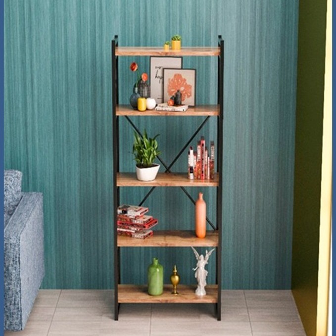 Βιβλιοθήκη Baker pakoworld καρυδί-μαύρο 66x34x180εκ