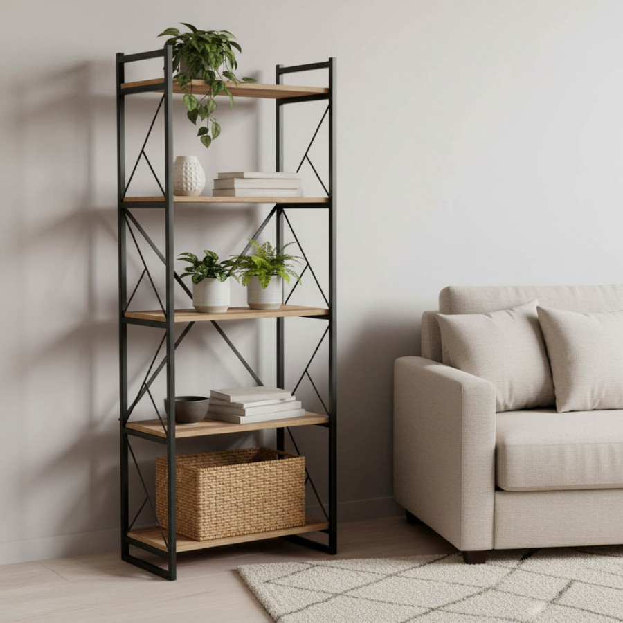 Βιβλιοθήκη Baker pakoworld καρυδί-μαύρο 66x34x180εκ