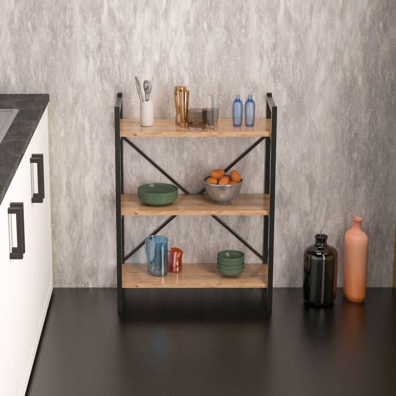 Βιβλιοθήκη Baker pakoworld καρυδί-μαύρο 66x35x93εκ