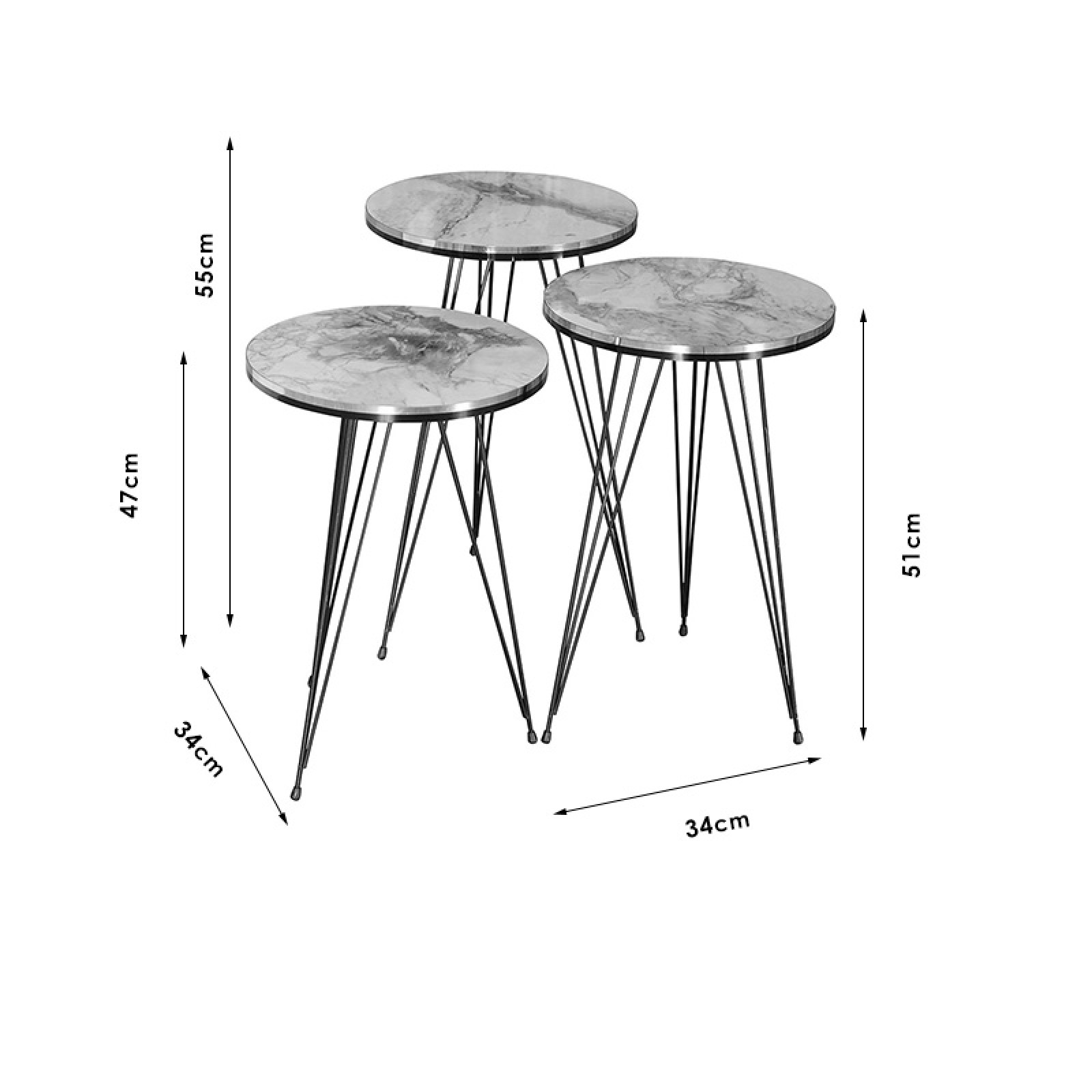 Side tables Sebastian pakoworld set of 3 white grey marbleblack