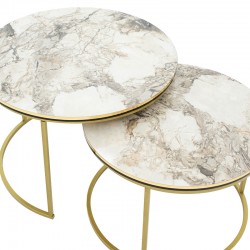 Coffee tables October pakoworld set 2pcs golden matte-black-white marble D70x50cm Coffee tables October pakoworld set 2pcs golden matte-black-white marble D70x50cm