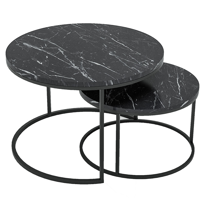 Coffee tables October pakoworld set of 2 black marbleblack