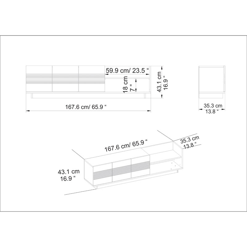 Έπιπλο τηλεόρασης Yubo pakoworld καρυδί 167.6x35x43εκ