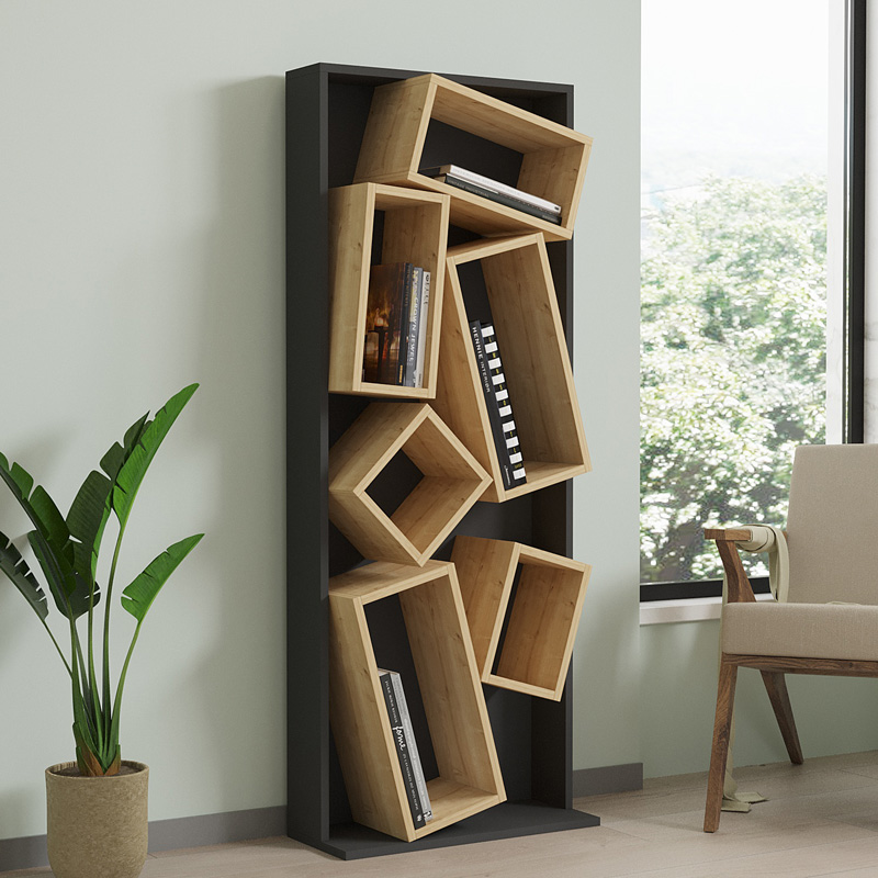 Bookcase Jamey pakoworld sonoma-black 60x24x153,6cm Bookcase Jamey pakoworld sonoma-black 60x24x153,6cm