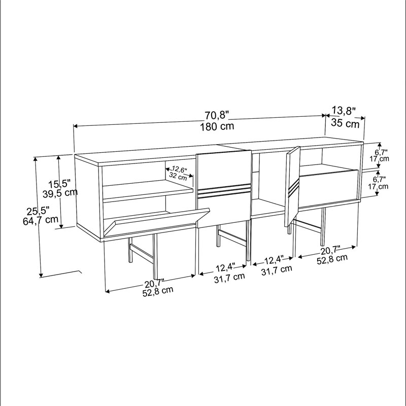 Μπουφές Kevan pakoworld καρυδί-μαύρο πόδι 180x35x65εκ