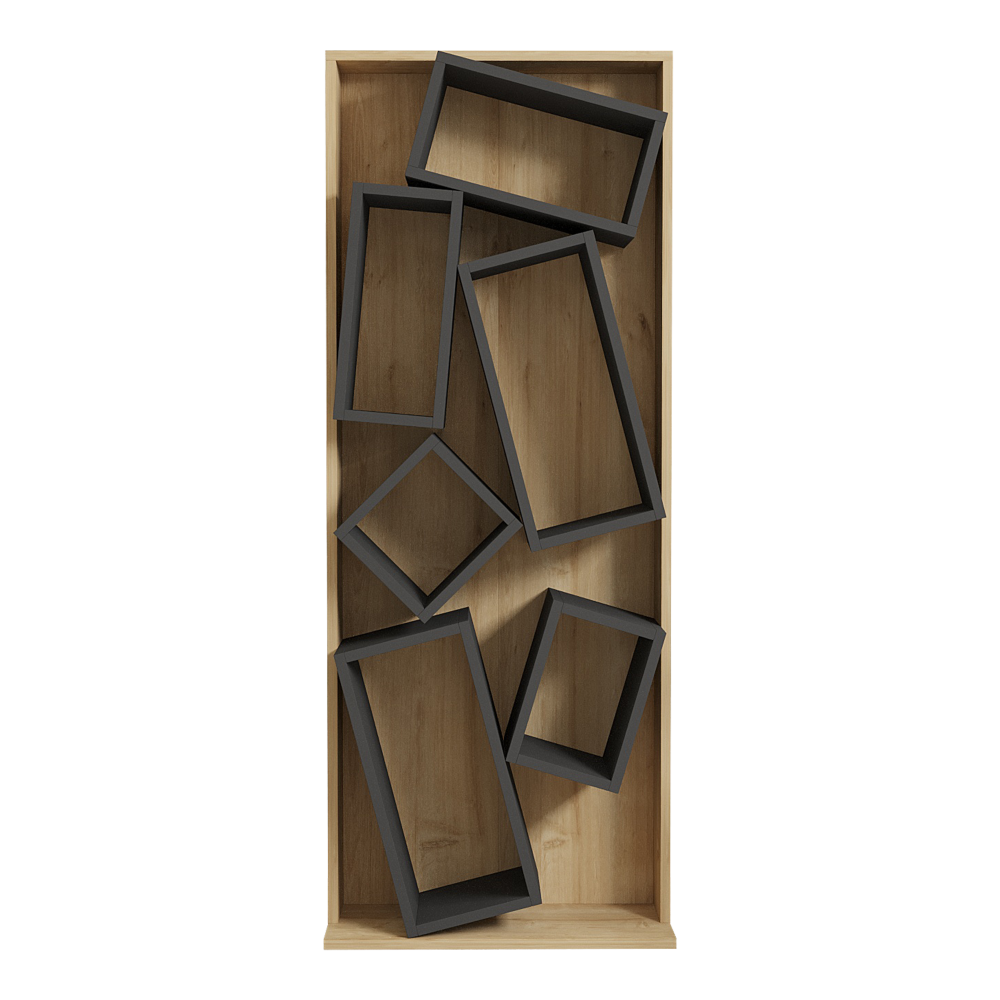 Βιβλιοθήκη Jamey pakoworld φυσικό-ανθρακί 60x24x153,6εκ