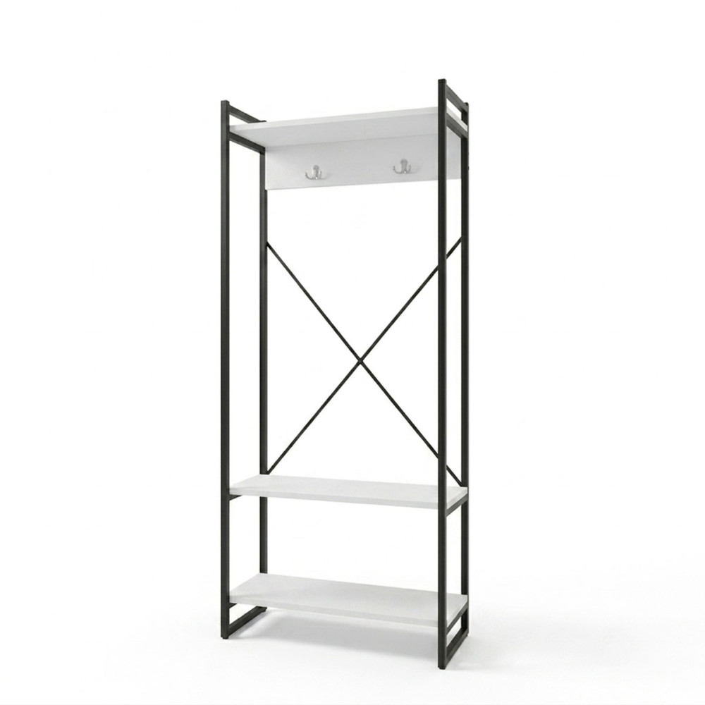 Entrance furniture with hanger Baker pakoworld black metal and white melamine 90x34x180cm